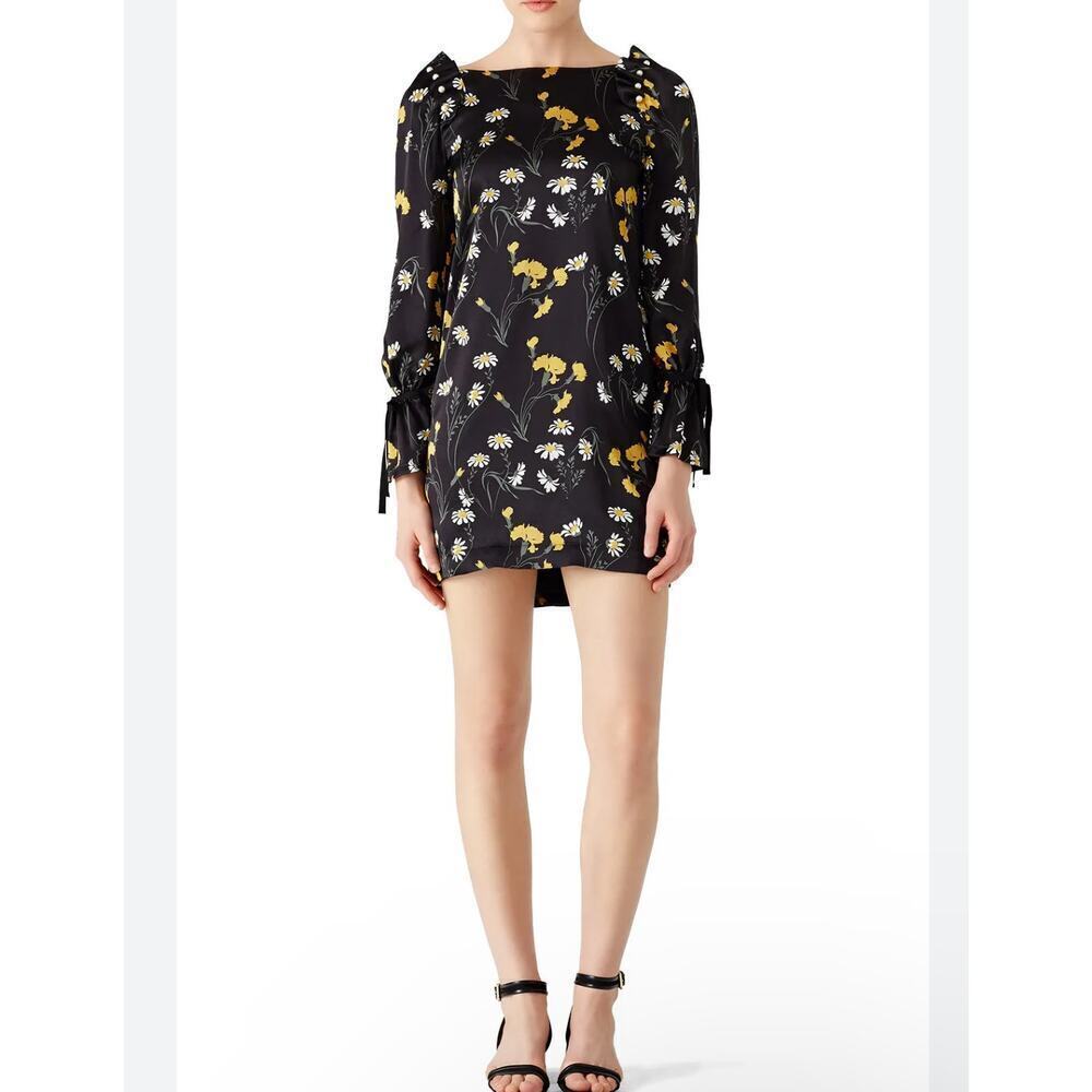 Mother of Pearl Savannah Silk Black and Gold Bishop Sleeve Cocktail Dress 4